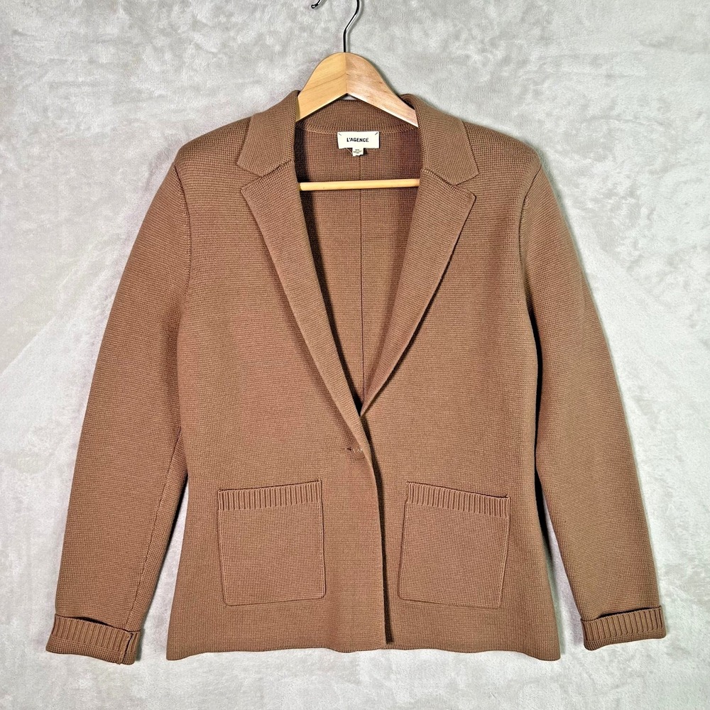 L'agence Lacey Knit Blazer Size M‎ Brown Single Button Cardigan Luxury Capsule